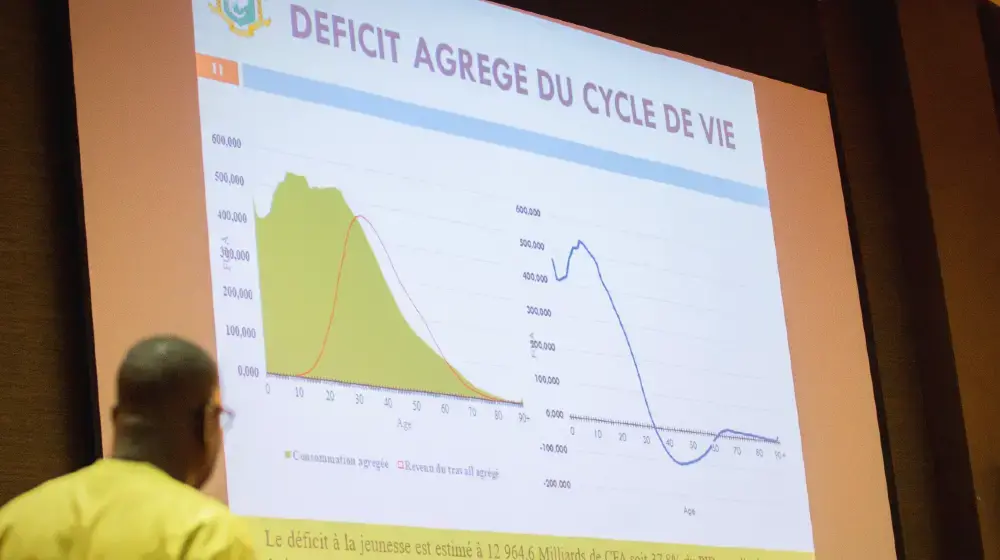 Les résultats du programme de recherche sur le dividende démographique et l’évaluation du temps de travail domestique non rémunéré présent à un atelier par l’UNFPA et l’équipe nationale de recherches et de données démographiques 